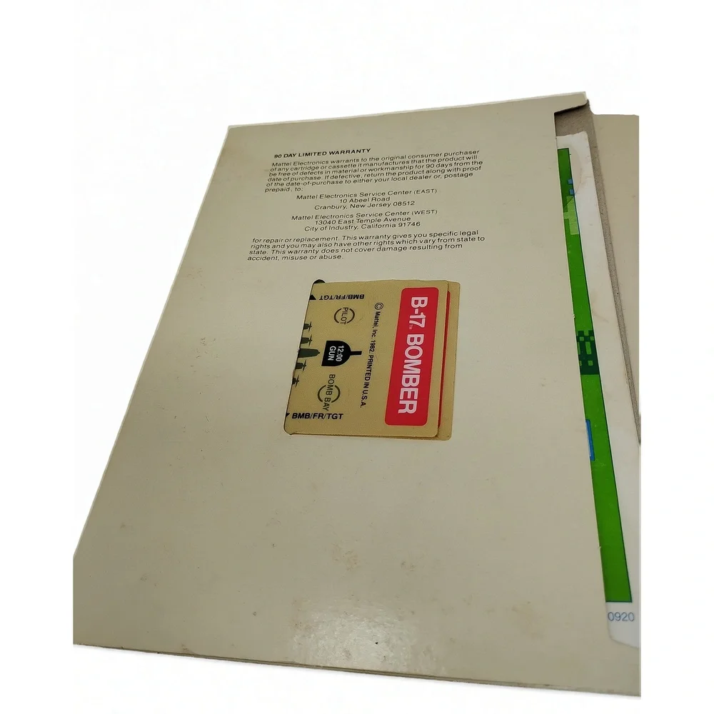 1982 Mattel Intellivision B-17 Bomber Voice Game Manual Overlay Retro Console